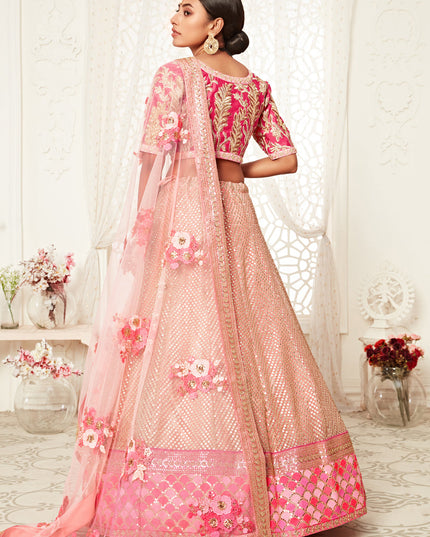 Striking Pink Soft Net Embroidered Bridal Lehenga Choli