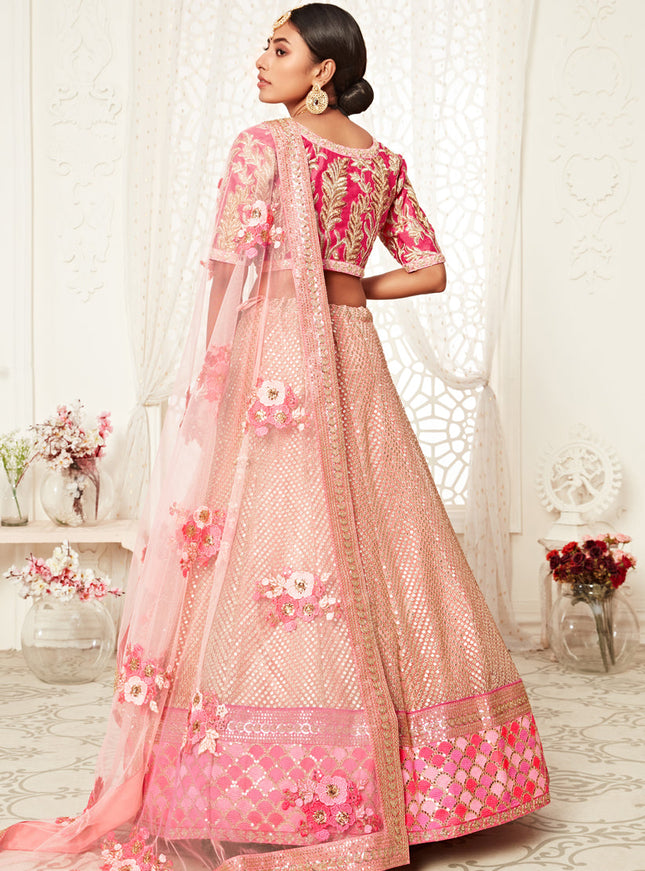 Striking Pink Soft Net Embroidered Bridal Lehenga Choli