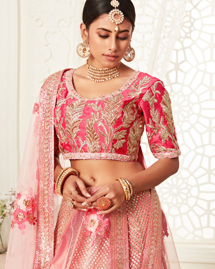 Striking Pink Soft Net Embroidered Bridal Lehenga Choli