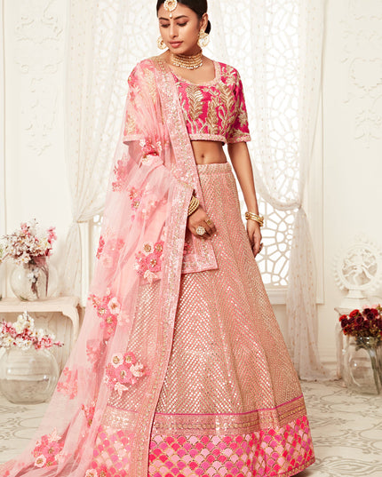 Striking Pink Soft Net Embroidered Bridal Lehenga Choli
