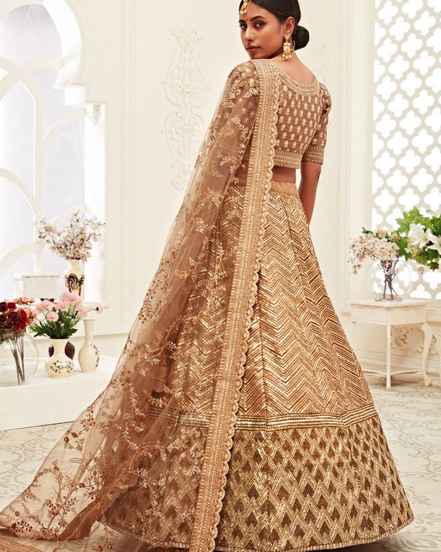 Charismatic Brown Slub Silk Embroidered Bridal Lehenga Choli