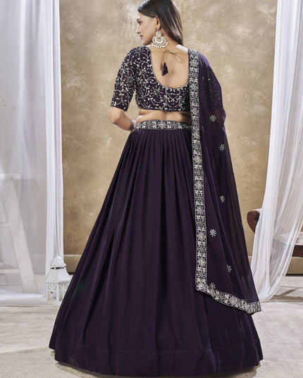 Burgundy Faux Georgette Embroidered Wedding Lehenga Choli