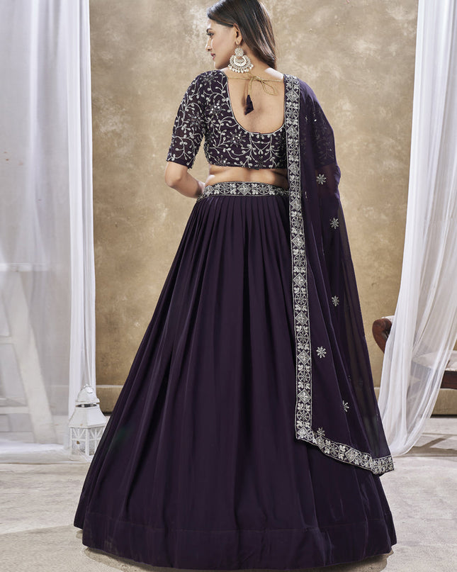Burgundy Faux Georgette Embroidered Wedding Lehenga Choli