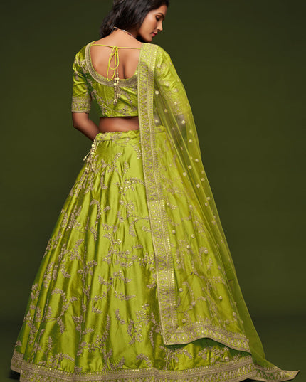 Exquisite Neon Green Art Silk Wedding Lehenga Choli