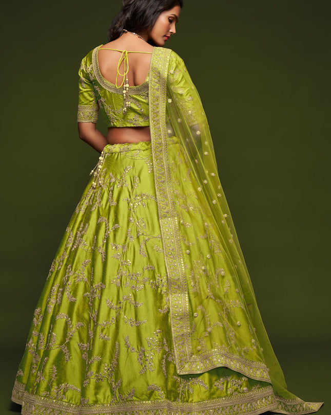 Exquisite Neon Green Art Silk Wedding Lehenga Choli