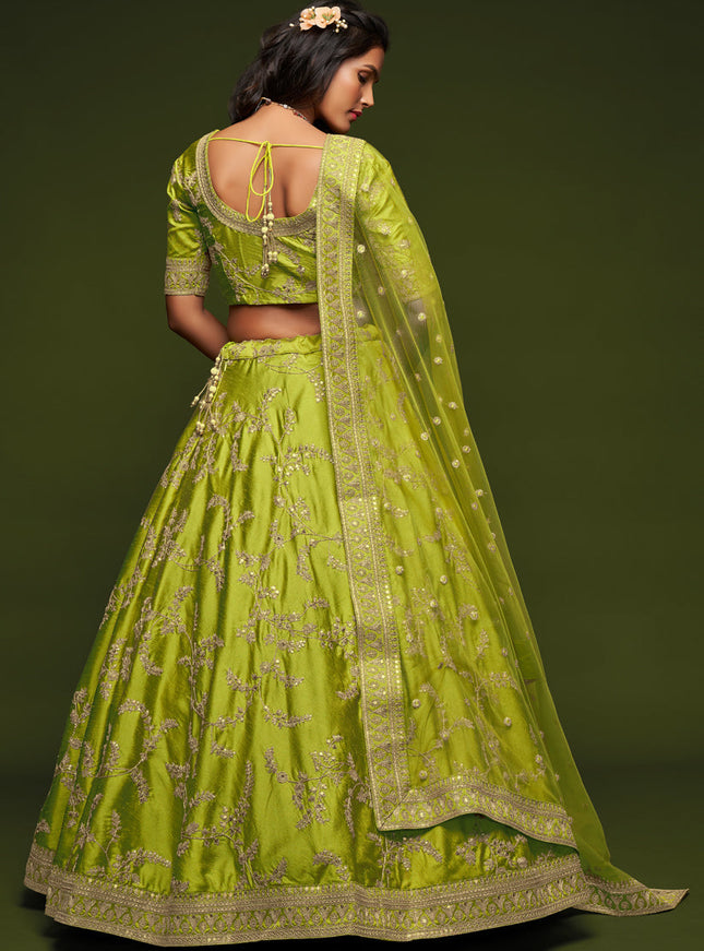 Exquisite Neon Green Art Silk Wedding Lehenga Choli