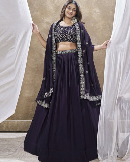 Burgundy Faux Georgette Embroidered Wedding Lehenga Choli