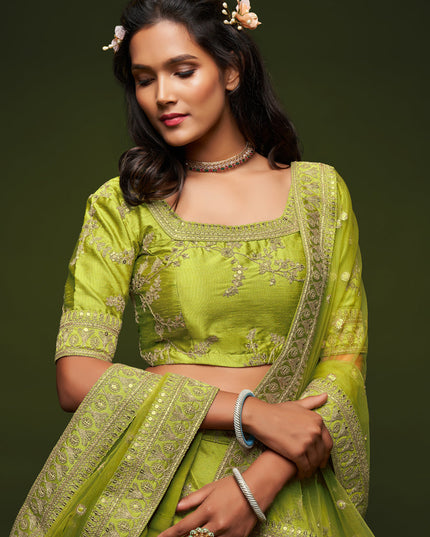 Exquisite Neon Green Art Silk Wedding Lehenga Choli