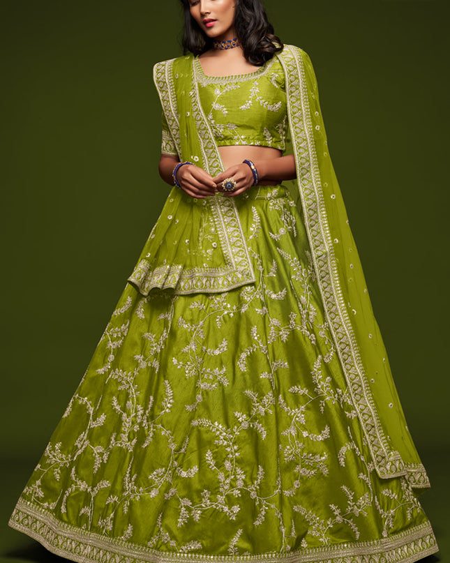 Exquisite Neon Green Art Silk Wedding Lehenga Choli