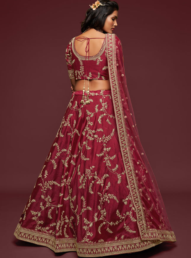 Charismatic Maroon Art Silk Wedding Lehenga Choli