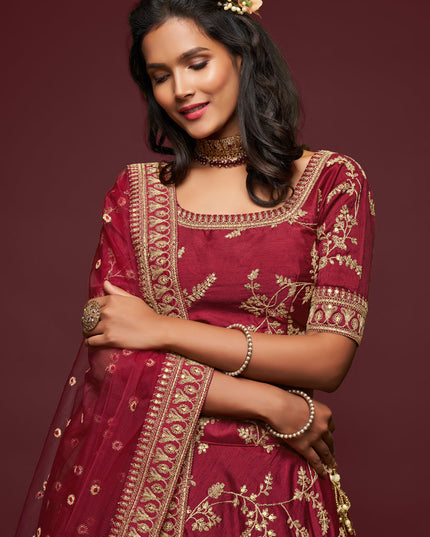Charismatic Maroon Art Silk Wedding Lehenga Choli