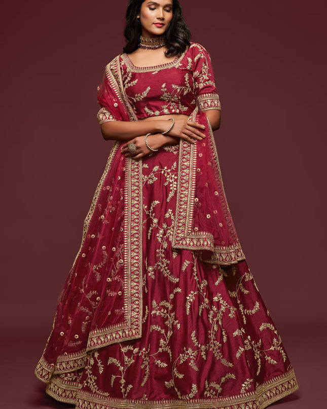 Charismatic Maroon Art Silk Wedding Lehenga Choli