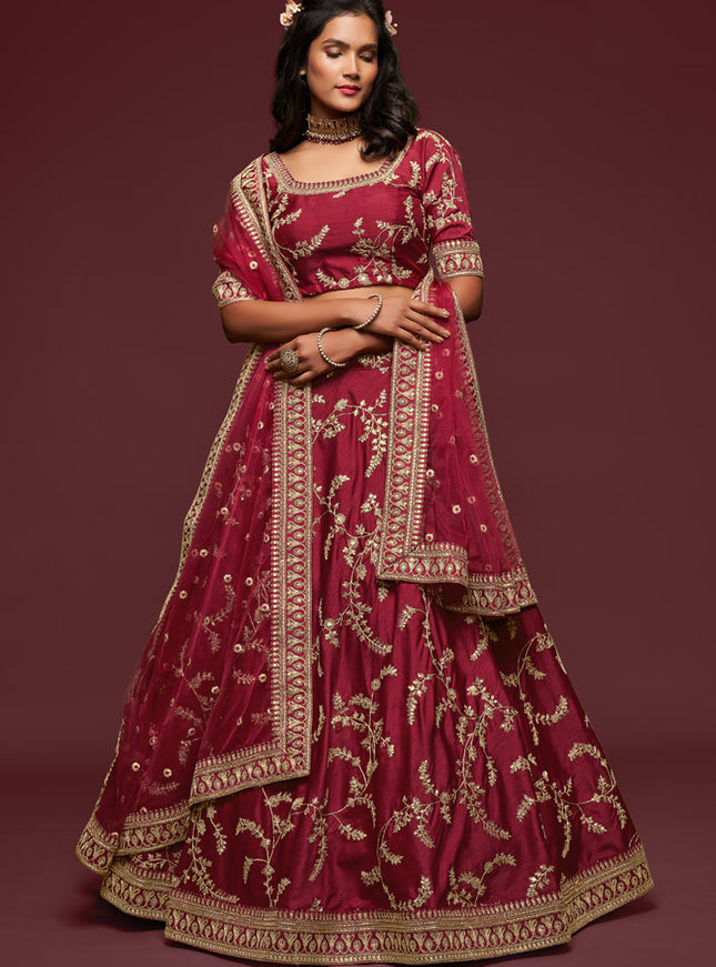 Charismatic Maroon Art Silk Wedding Lehenga Choli