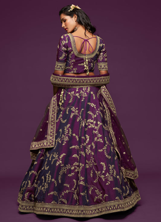 Spectacular Purple Art Silk Wedding Lehenga Choli