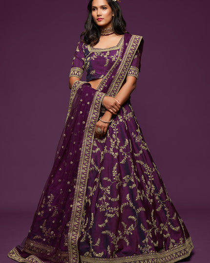 Spectacular Purple Art Silk Wedding Lehenga Choli