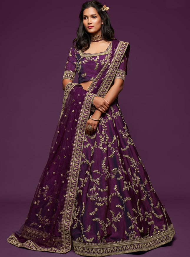 Spectacular Purple Art Silk Wedding Lehenga Choli
