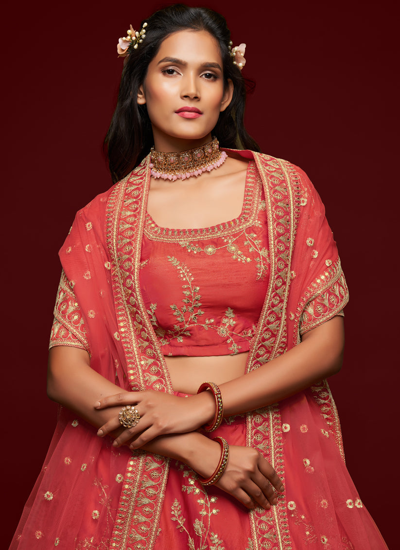 Astonishing Gajari Art Silk Wedding Lehenga Choli