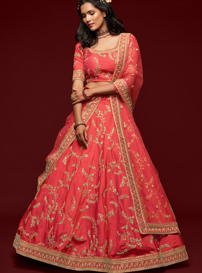 Astonishing Gajari Art Silk Wedding Lehenga Choli