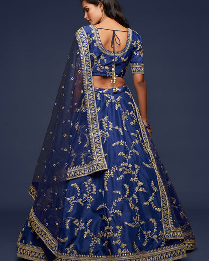 Stunning Blue Art Silk Wedding Lehenga Choli