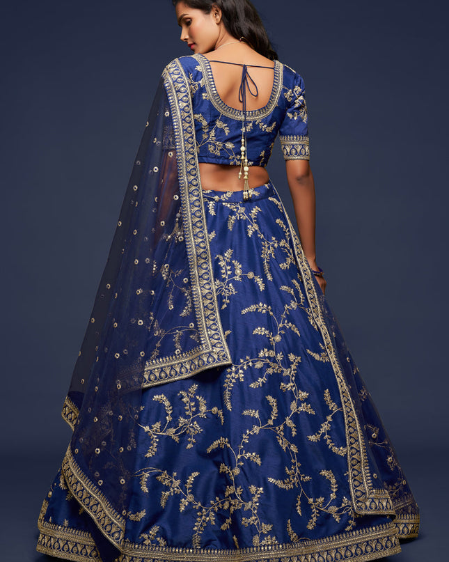 Stunning Blue Art Silk Wedding Lehenga Choli