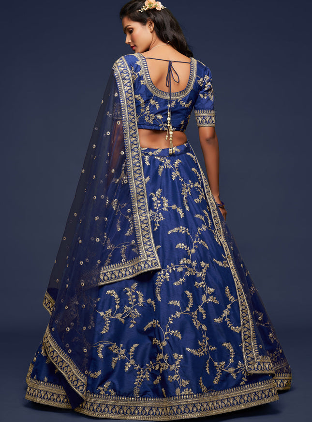 Stunning Blue Art Silk Wedding Lehenga Choli