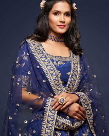 Stunning Blue Art Silk Wedding Lehenga Choli