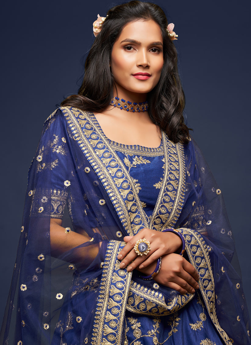 Stunning Blue Art Silk Wedding Lehenga Choli