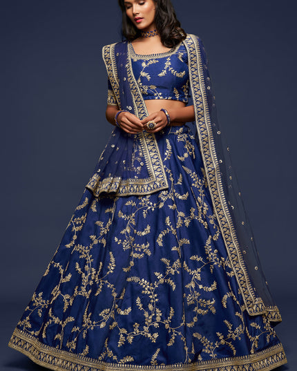 Stunning Blue Art Silk Wedding Lehenga Choli