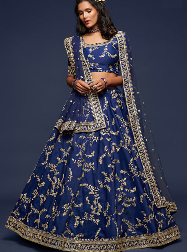 Stunning Blue Art Silk Wedding Lehenga Choli