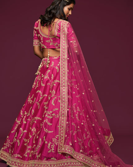 Awesome Pink Art Silk Wedding Lehenga Choli