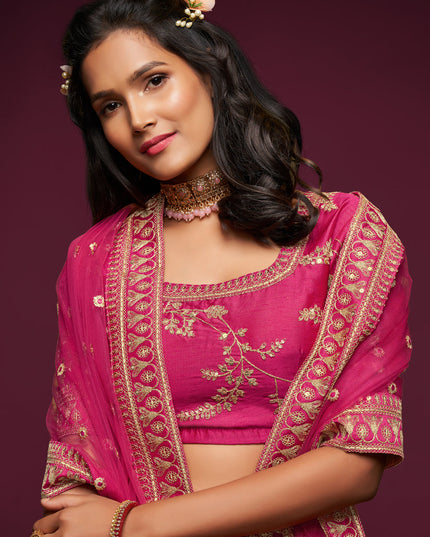 Awesome Pink Art Silk Wedding Lehenga Choli