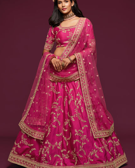 Awesome Pink Art Silk Wedding Lehenga Choli