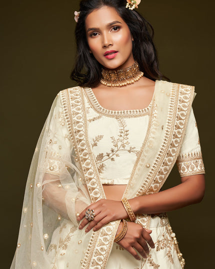 Elegant White Art Silk Wedding Lehenga Choli