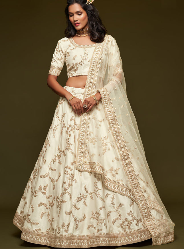 Elegant White Art Silk Wedding Lehenga Choli