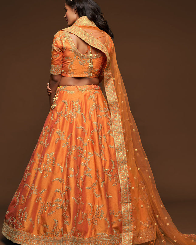 Captivating Orange Art Silk Wedding Lehenga Choli