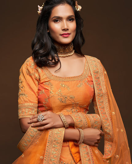 Captivating Orange Art Silk Wedding Lehenga Choli