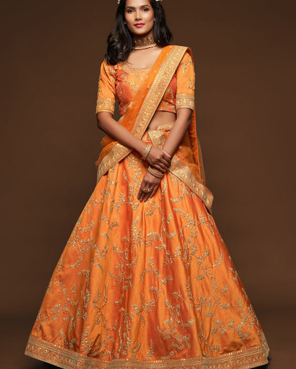 Captivating Orange Art Silk Wedding Lehenga Choli
