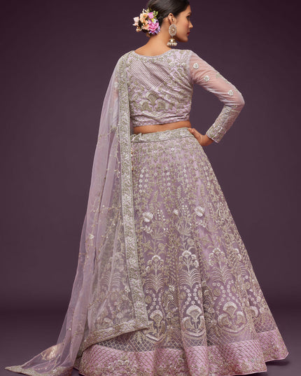 Dazzling Dusty Orchid Net Embroidered Designer Lehenga Choli
