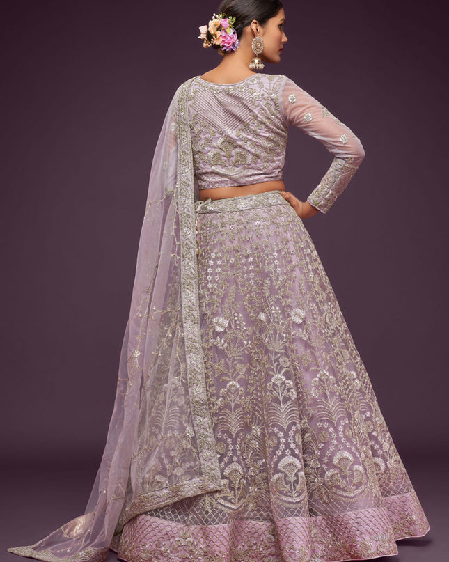 Dazzling Dusty Orchid Net Embroidered Designer Lehenga Choli
