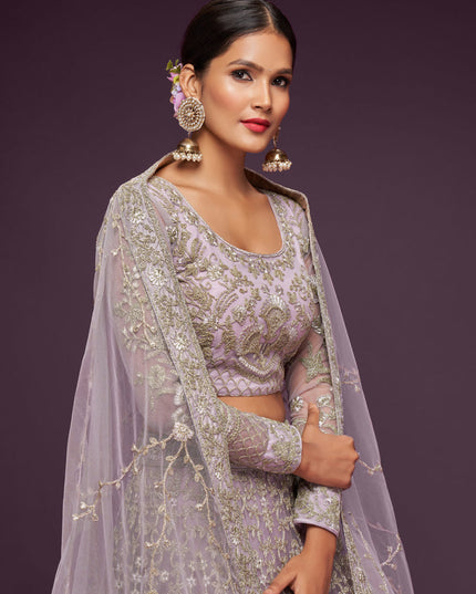 Dazzling Dusty Orchid Net Embroidered Designer Lehenga Choli