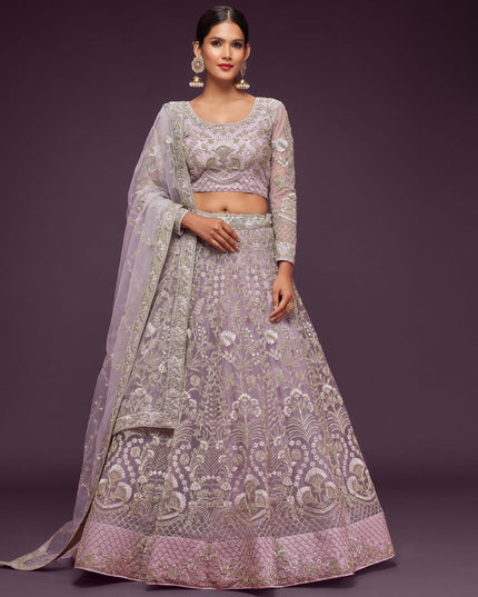 Dazzling Dusty Orchid Net Embroidered Designer Lehenga Choli
