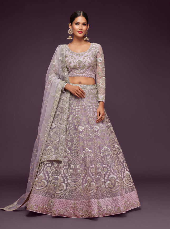 Dazzling Dusty Orchid Net Embroidered Designer Lehenga Choli