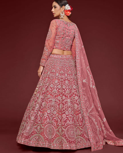 Gorgeous Rose Pink Net Embroidered Designer Lehenga Choli