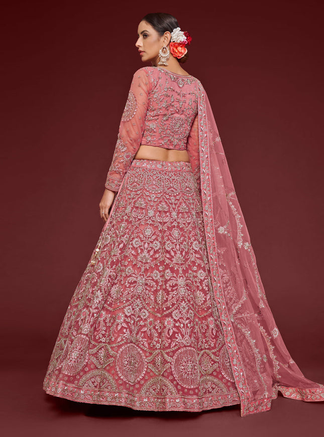 Gorgeous Rose Pink Net Embroidered Designer Lehenga Choli