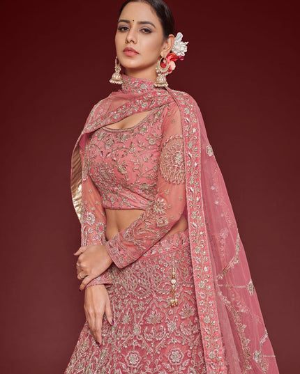 Gorgeous Rose Pink Net Embroidered Designer Lehenga Choli