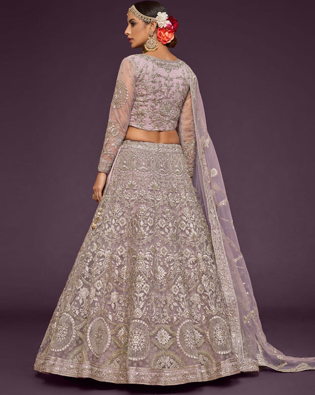Lovely Dusty Orchid Net Embroidered Designer Lehenga Choli