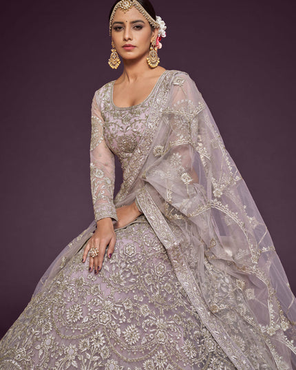 Lovely Dusty Orchid Net Embroidered Designer Lehenga Choli
