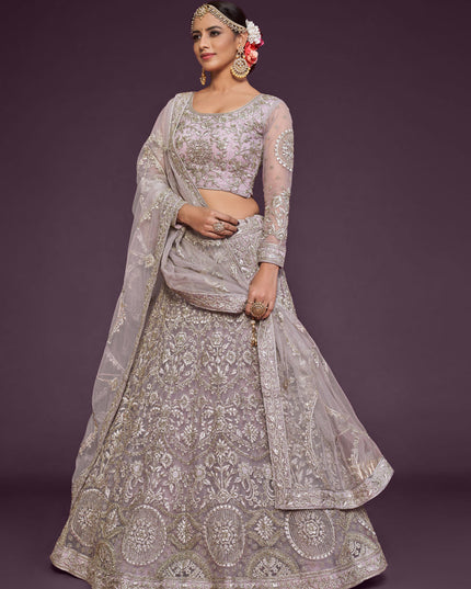 Lovely Dusty Orchid Net Embroidered Designer Lehenga Choli