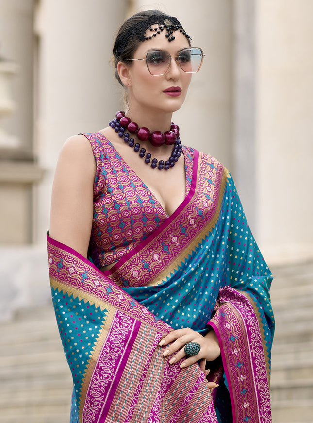 Peacock Blue Banarasi Silk Woven Saree