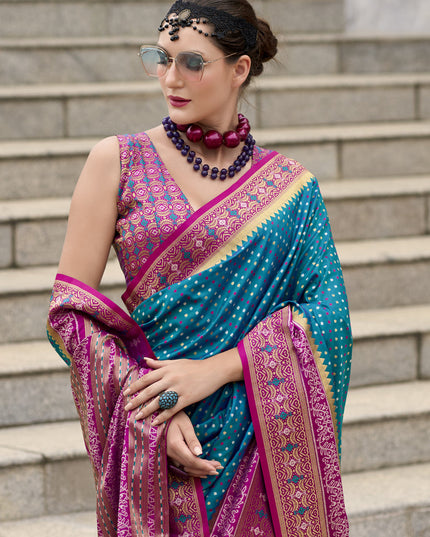 Peacock Blue Banarasi Silk Woven Saree